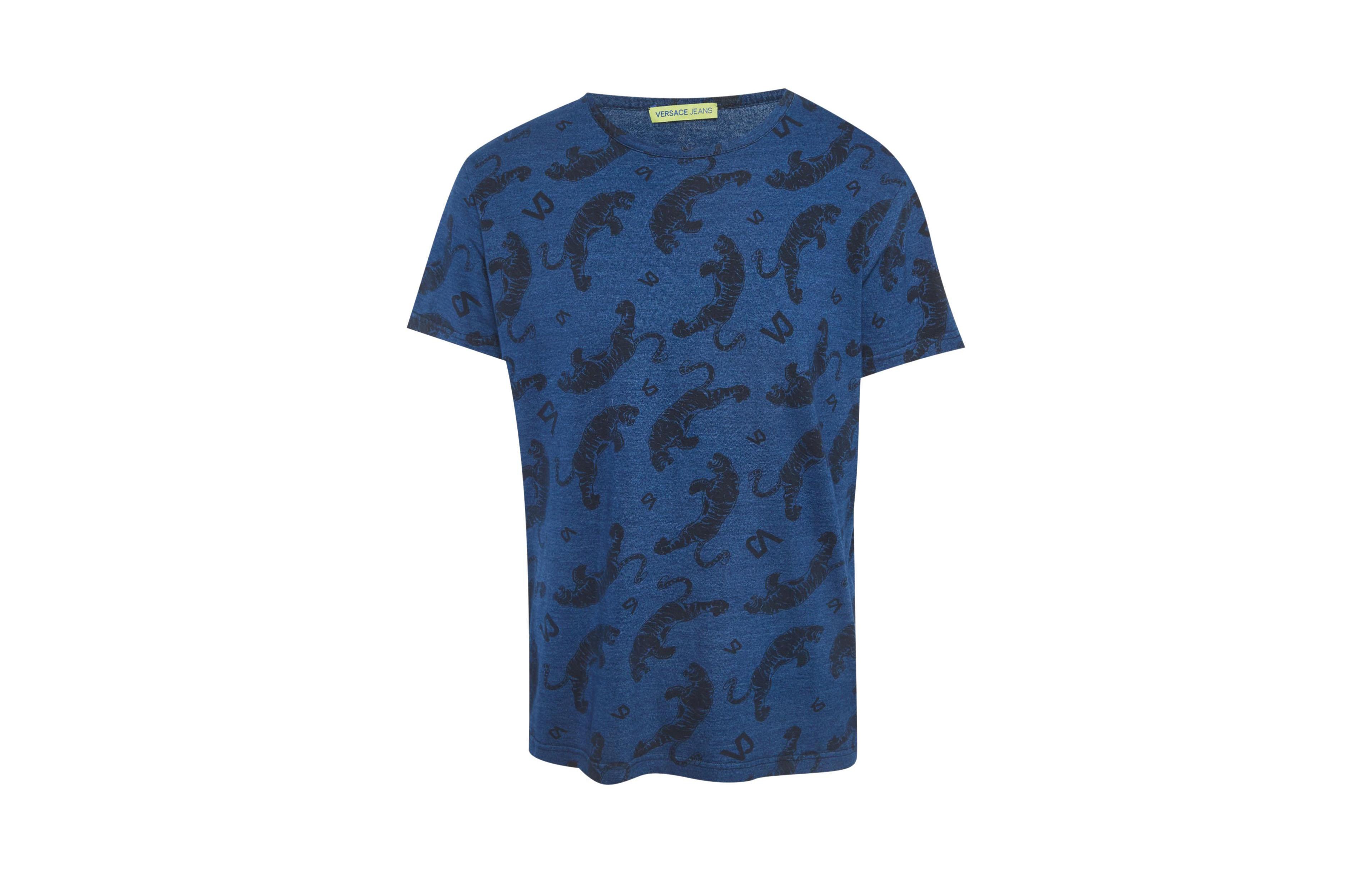 Pre-Owned Versace Men's Tiger Print Jersey Crew Neck T-Shirt