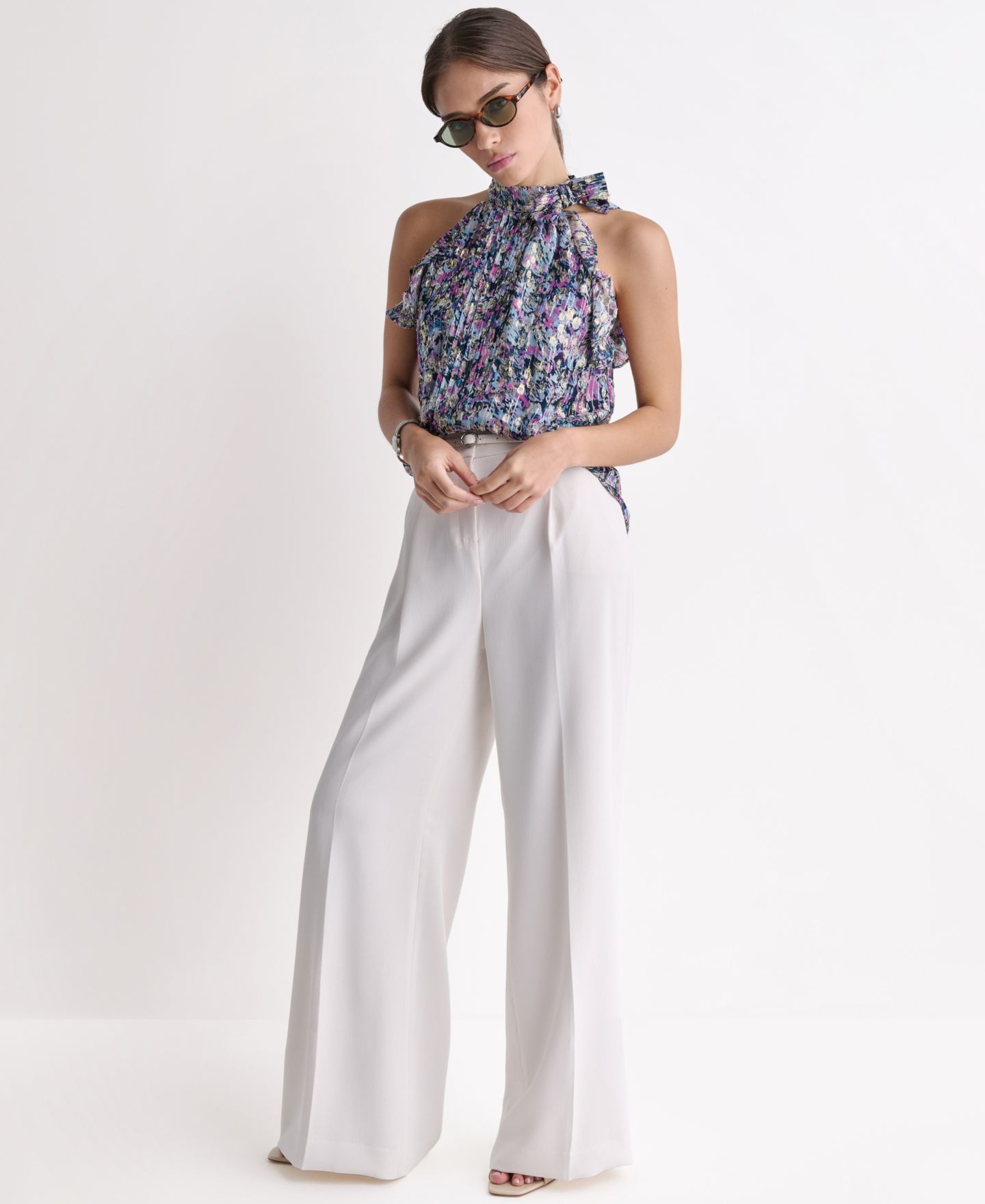 Женский топ BCBG Printed Sleeveless Halter, цвет: Морской разноцветный — фото 2