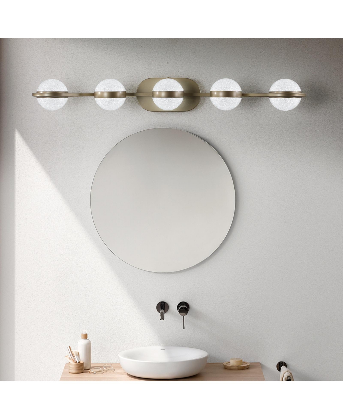 Midola Bathroom Vanity Light, Led 5 Bulb Crystal Sand Acrylic Shades, Wall Mounted Decorative Lighting Fixture, Suitable for Bathroom Vanity Mirror