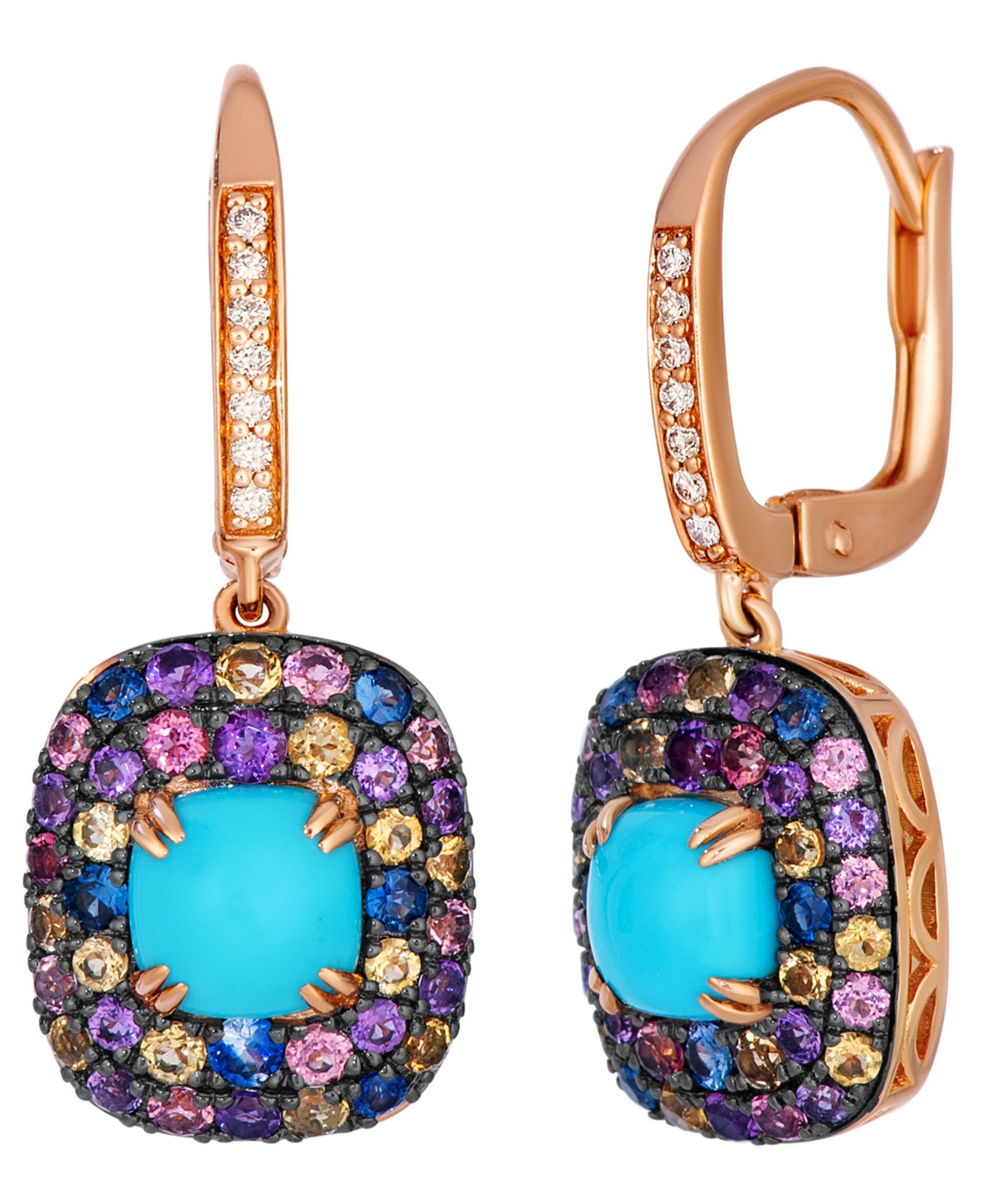 Le Vian Robin's Egg Blue Turquoise Cushion Cut, Multi-Gemstone (2-7/8 ct. t.w.) & Nude Diamond (1-1/10 ct. t.w.) Drop Earrings in 14k Strawberry Gold