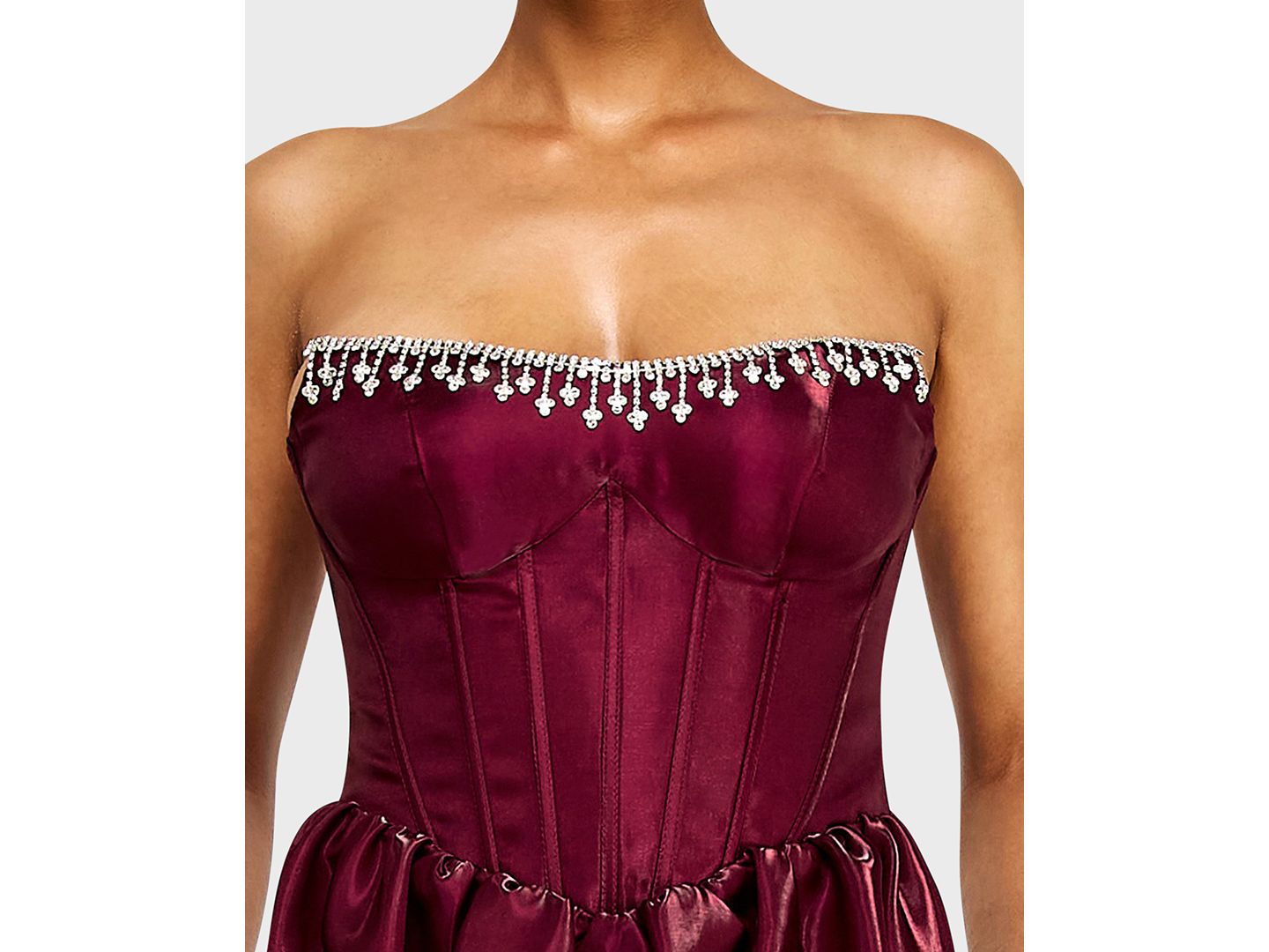 Женское платье Alex & Sophia Juniors' Strapless Corset Bodice Dress with Draped Jewels at Top Trim, цвет: Винный — фото 5