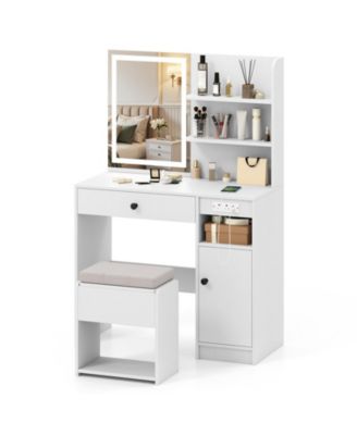 Vanity Desk with Mirror and LED Lights for Bedroom