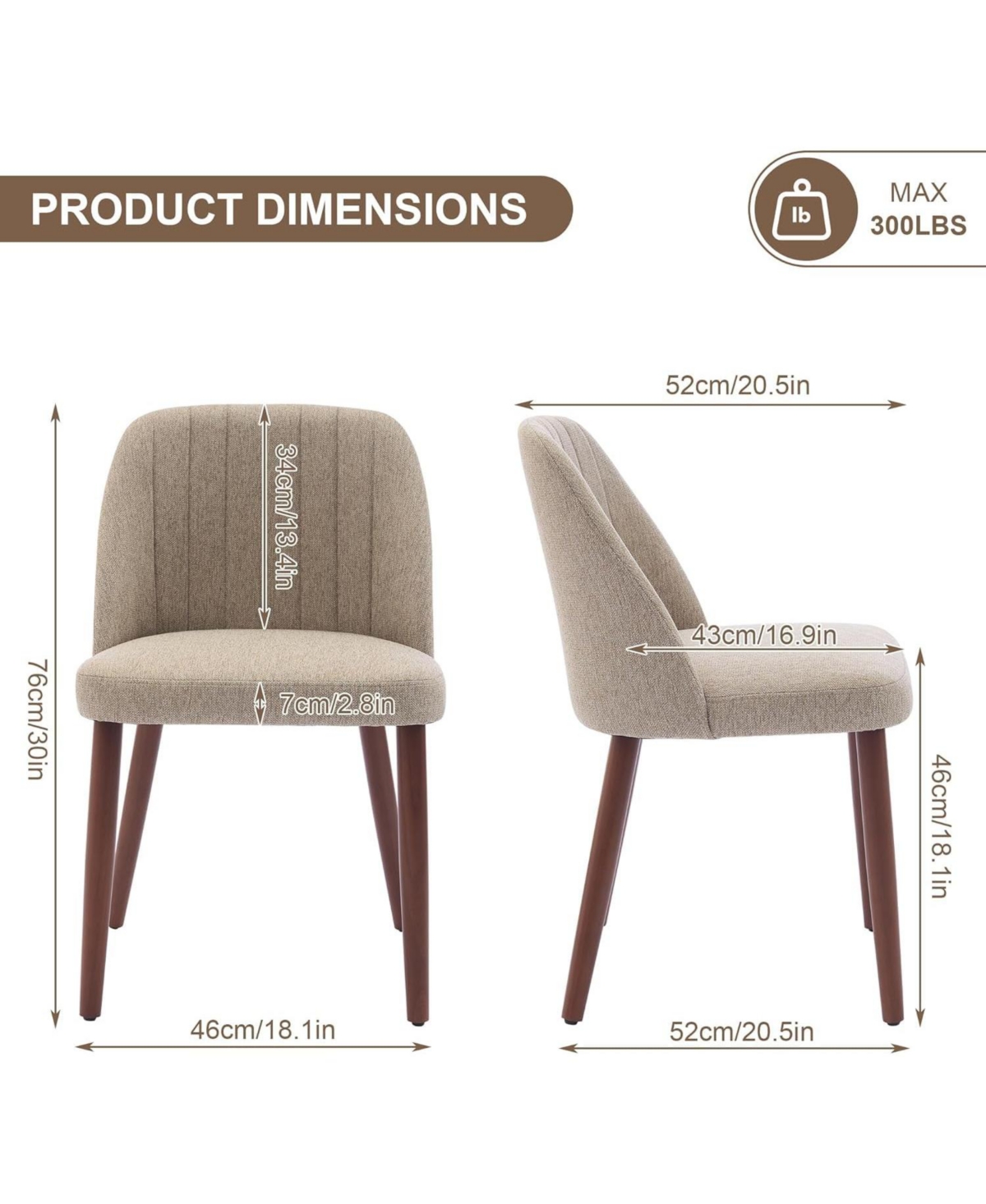 homfan Modern Wooden Dining Chairs Set - Upholstered Linen Seat, Padded Cushion, Sturdy Wood Legs, Perfect for Dining Room and Restaurant