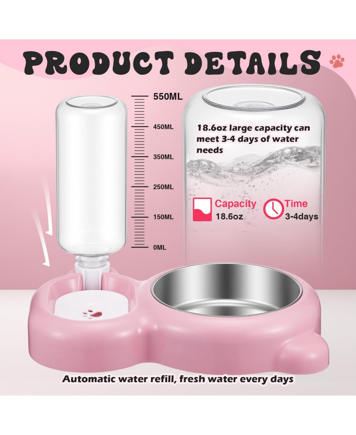 Aronkl Cat Dog Food Water Bowl Set with Silicone Mat Automatic Water Dispenser