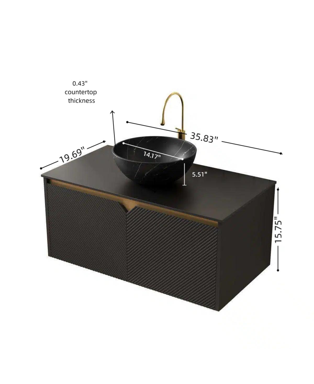 Sillysis 24" Wall Mounted Bathroom Vanity with Ceramic Vessel Sink, Sintered Stone Top, Soft Close Door