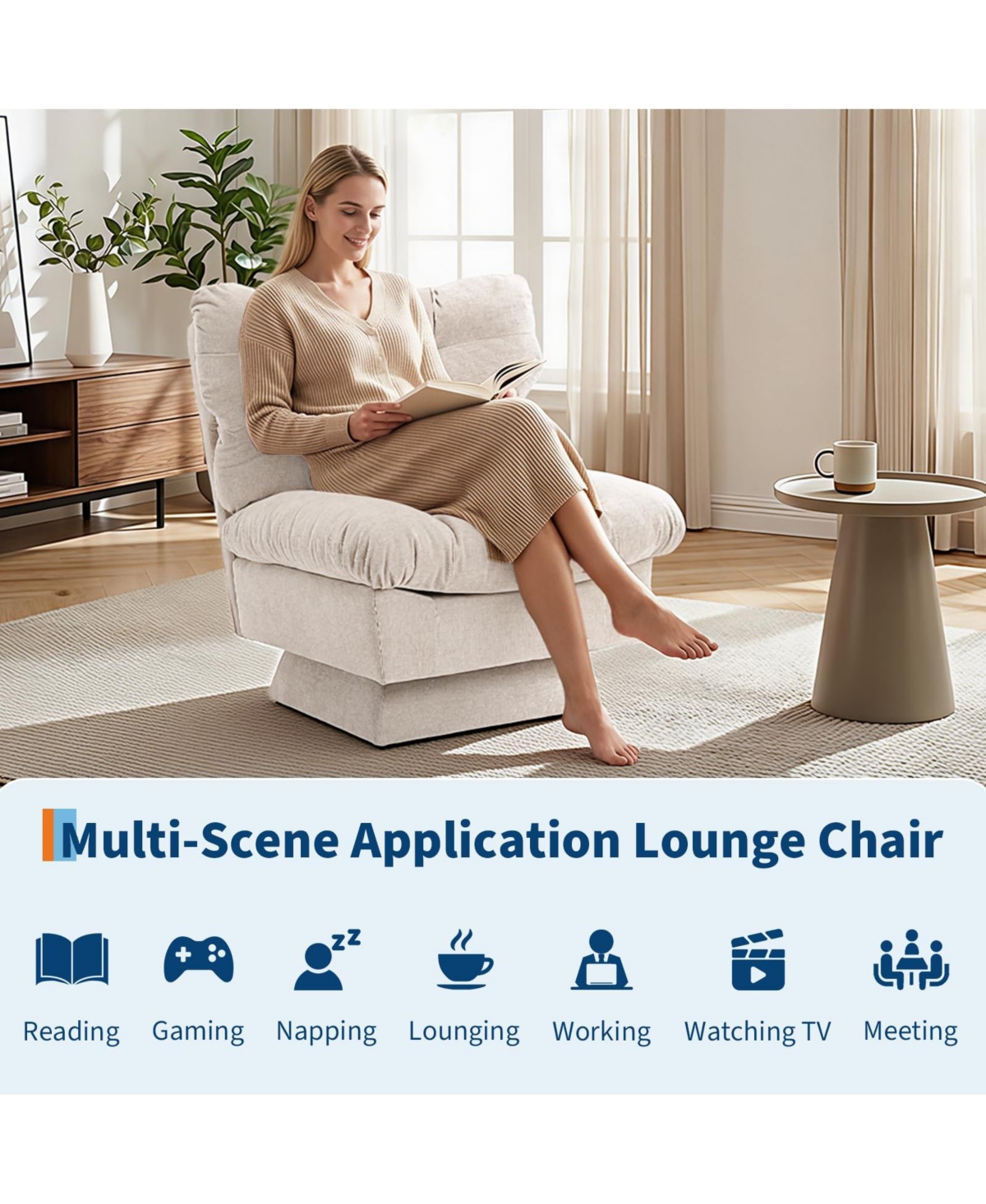 homfan Oversized Chenille Swivel Chair, 360degree(s) Lounge Extra-Wide 20.8" Seat, Thick Cushion, Cozy, Living Room