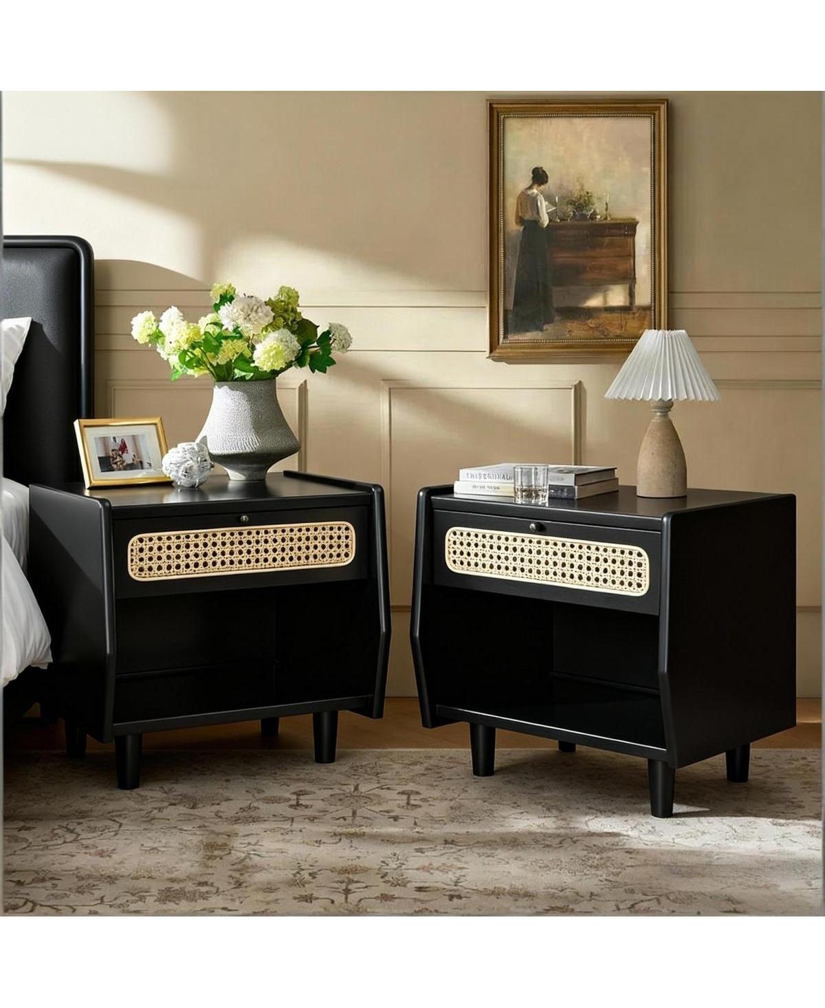 Streamdale Furniture Rattan Nightstand with Drawer and Open Shelf