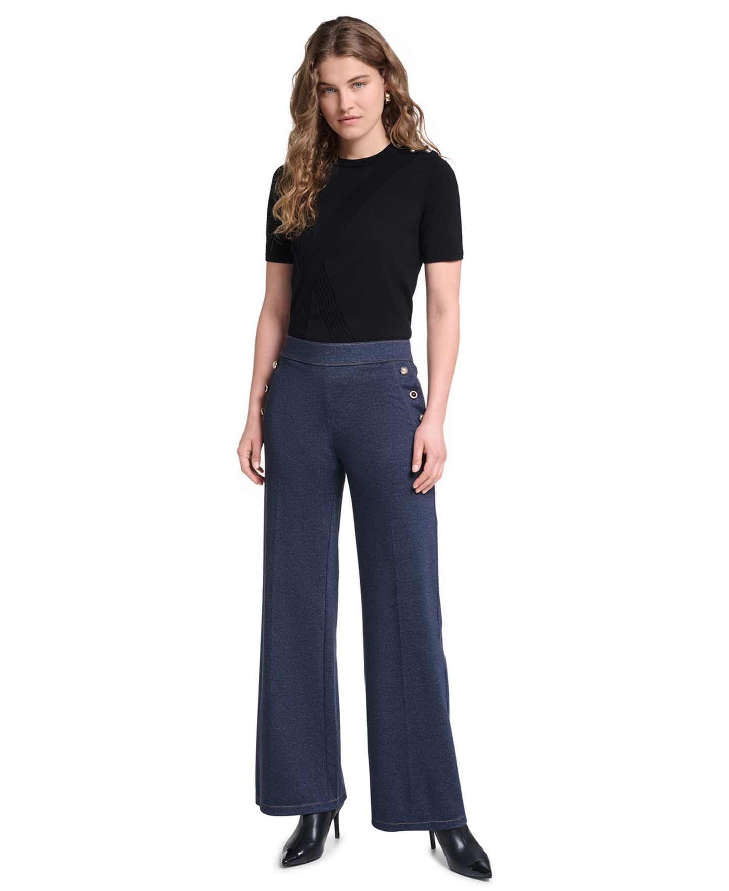 Женские брюки KARL LAGERFELD PARIS Petite Silky Pont Mid-Rise Sailor, цвет: Тёмно-синий — фото 2