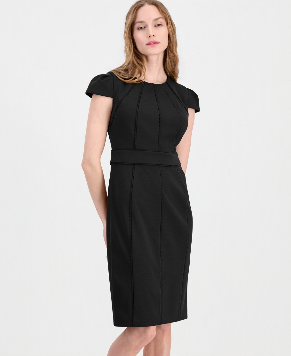 Anne Klein Women's Trim Seam Detail Crewneck Sheath Dress