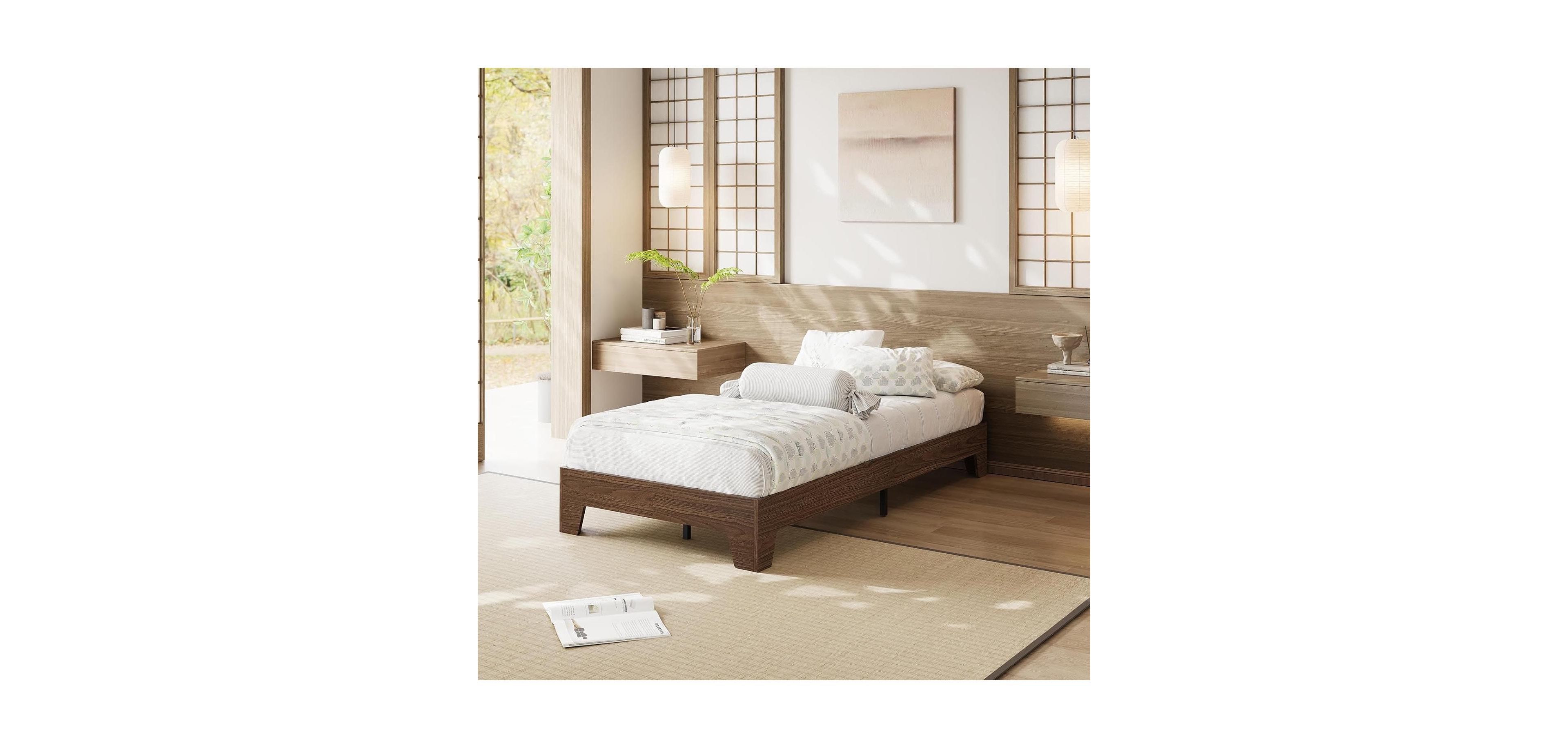 gaomon Platform Bed Frame with Wood And Metal Slats, Underbed Storage, Easy Assembly