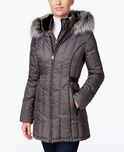 Nautica Faux-Fur-Trim Hooded Puffer Coat