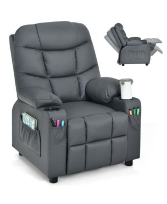 Kids Reclining Lounge Chair with Cup Holders, Side Pockets and Footrest
