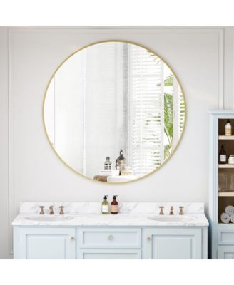 42" Oversized Round Bathroom Vanity Mirror, Black Metal Circle Wall Mirror for Bathroom Decor