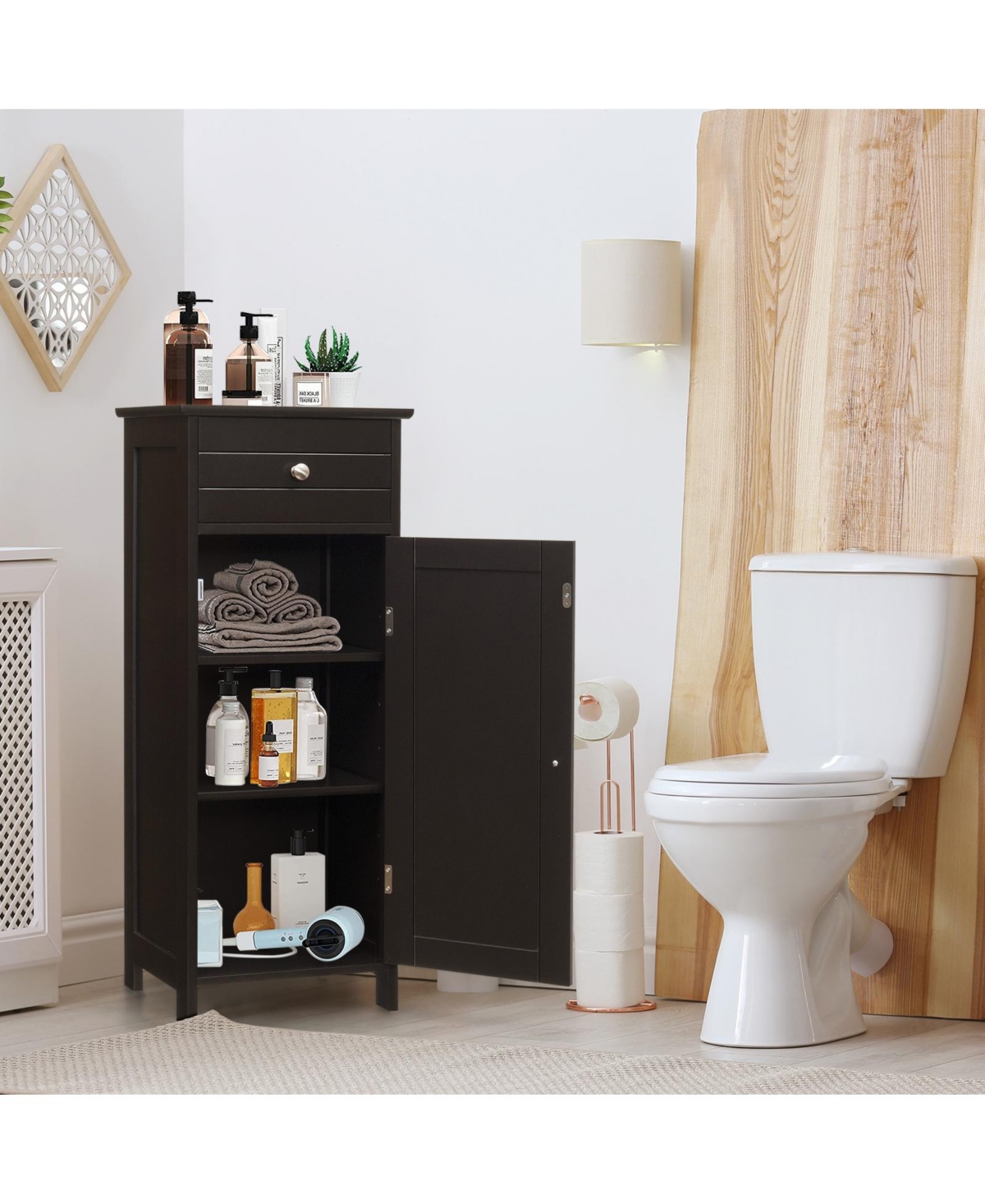 Volenca Slim Bathroom Cabinet with Drawer and Adjustable Shelf, 34-in H