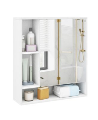 Wall-Mounted Bathroom Mirror Cabinet with Lower and Side Shelves, 21-in W