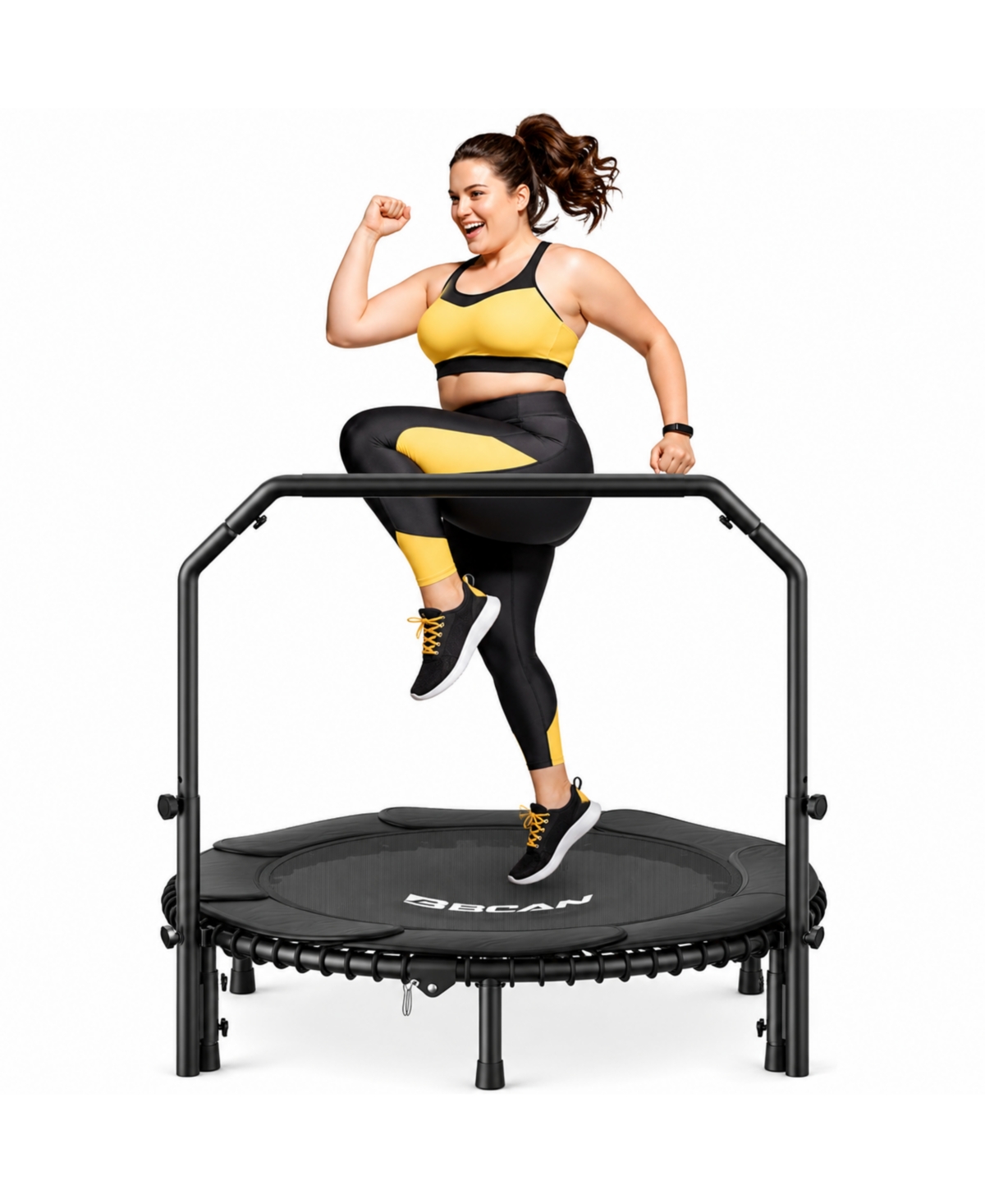 Bcan 2026 Upgraded Mini Rebounder Trampoline for Adults with Bar, Fitness Trampoline with Bungees, Adjustable Handle
