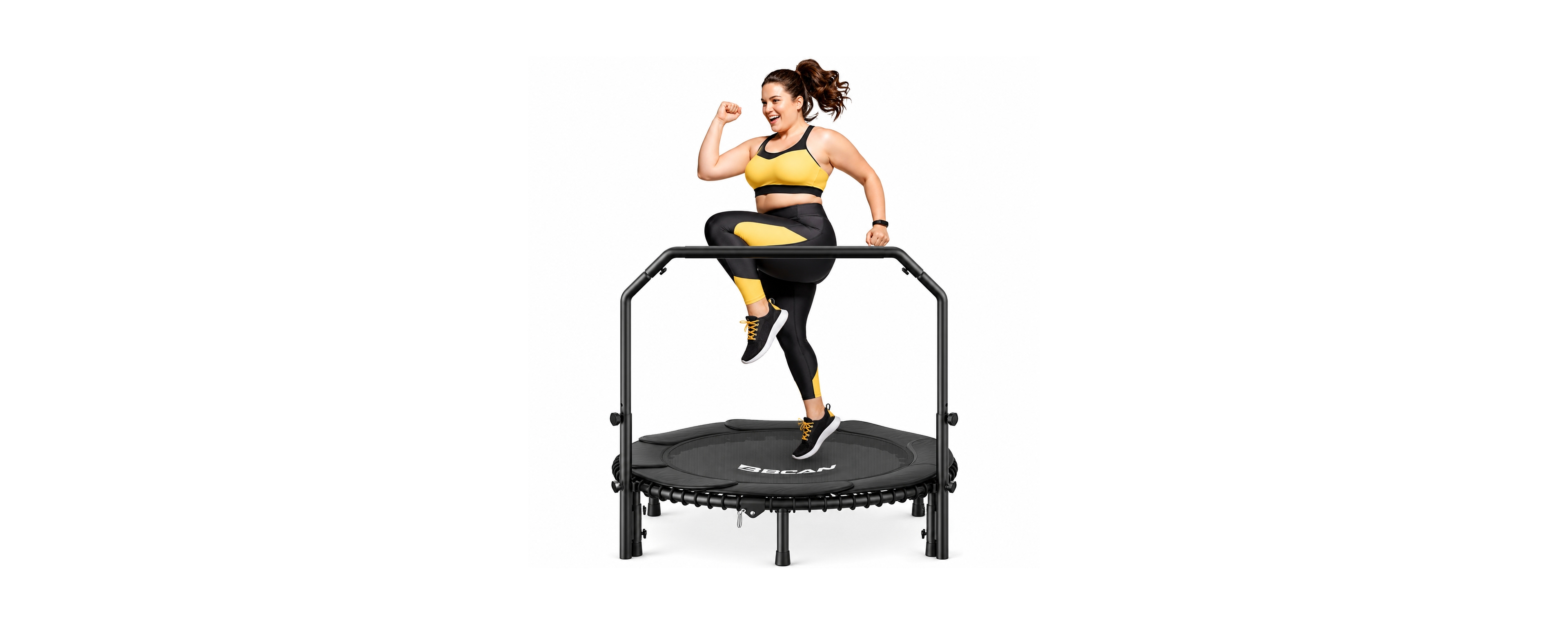 Bcan 2026 Upgraded Mini Rebounder Trampoline for Adults with Bar, Fitness Trampoline with Bungees, Adjustable Handle