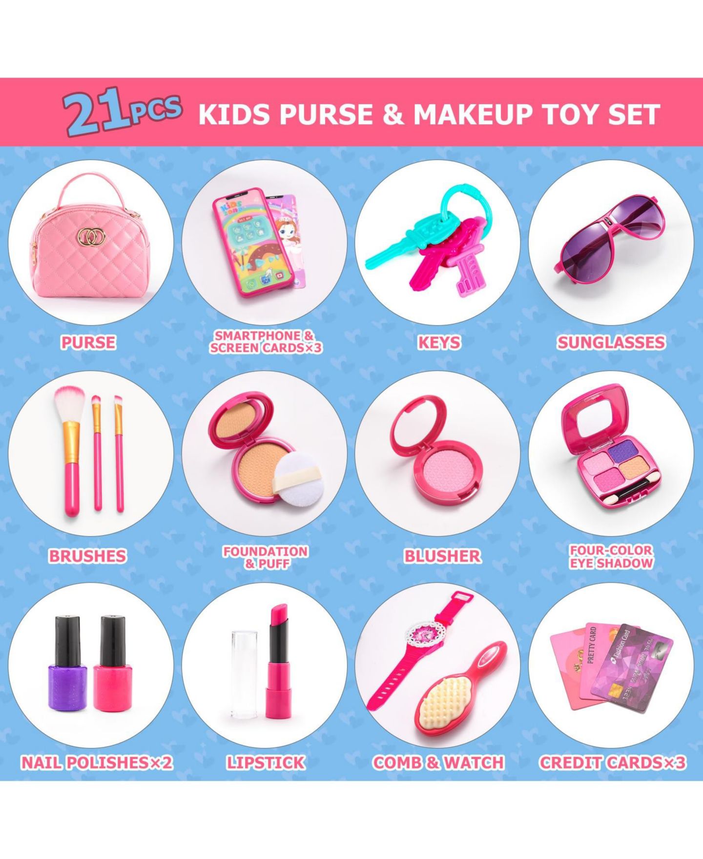 Детские игрушки GNUADZ Princess 21-Piece Makeup Kit, Ages 3-8, цвет: Розовый — фото 3