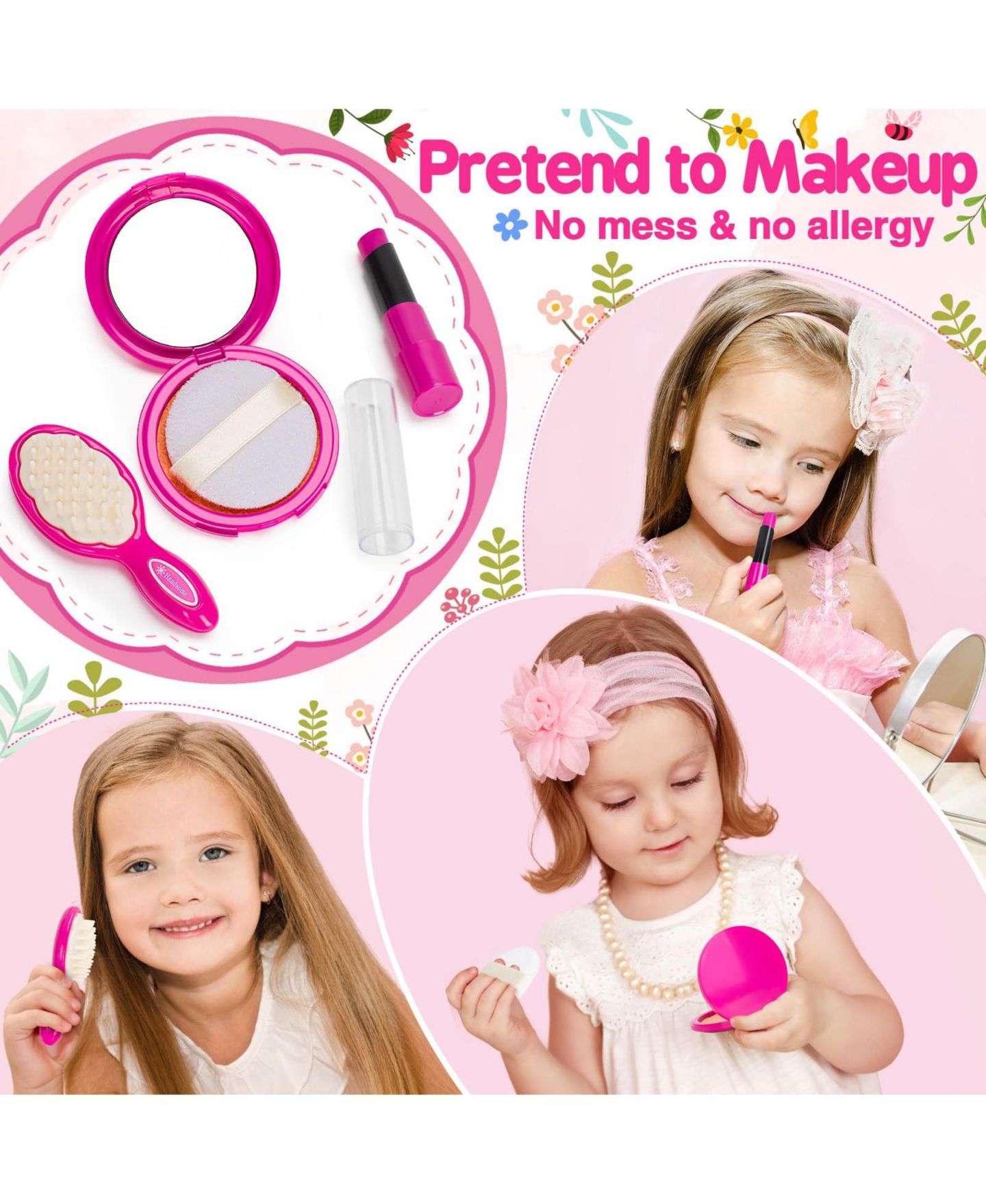 Детский игровой набор GNUADZ Princess Play Makeup Playset, 7-Piece, Ages 5+, цвет: Розовый — фото 3