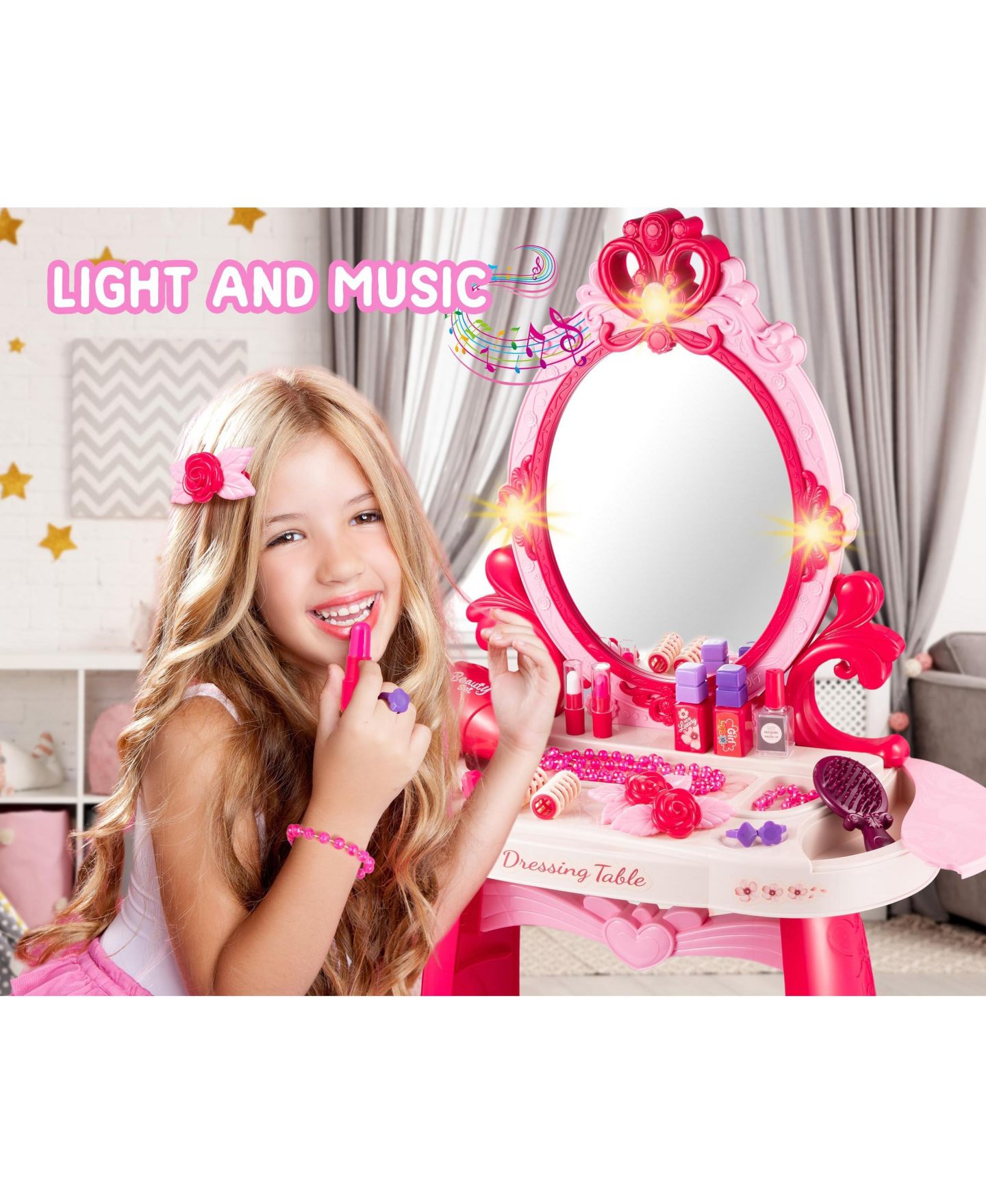 Детский игровой набор GNUADZ Princess Light-Up Mirror Vanity Playset, 5-Piece, Ages 2+, цвет: Разноцветный — фото 2