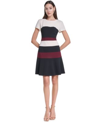 Women's Short-Sleeve Colorblock Sheath Dress