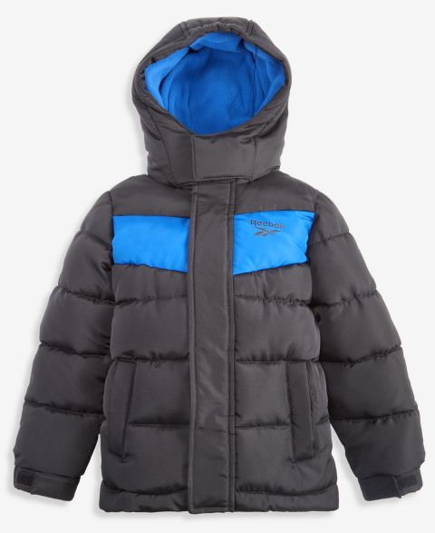 Куртка Reebok Hooded Fleece-Lined Colorblocked Puffer Jacket для мальчиков-малышей, цвет: Чёрный
