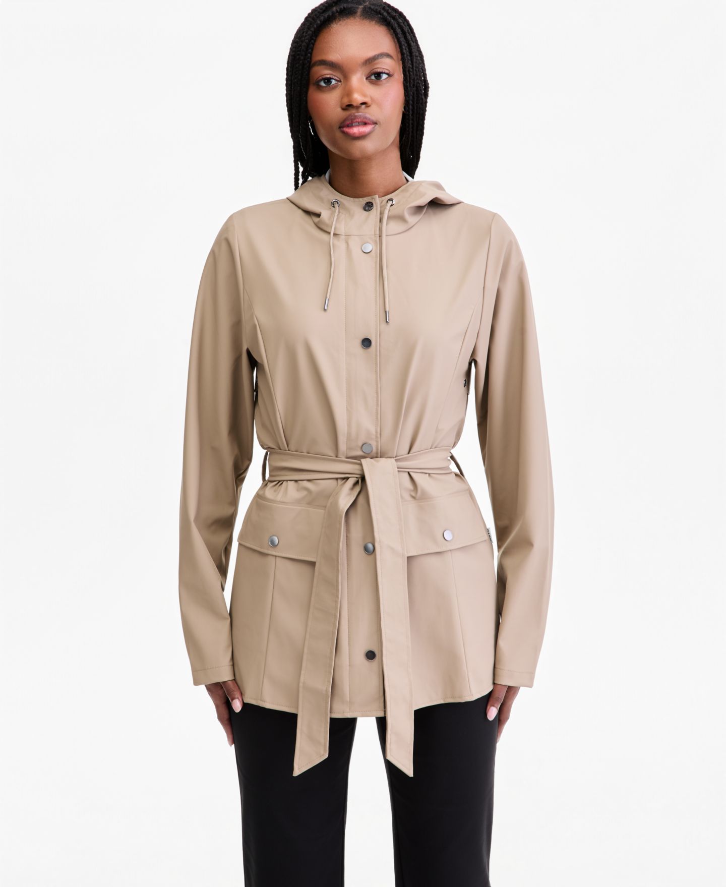 Женское пальто Rains Tie-Waist Snap-Front Hooded Rain Coat, цвет: Бежевый — фото 4