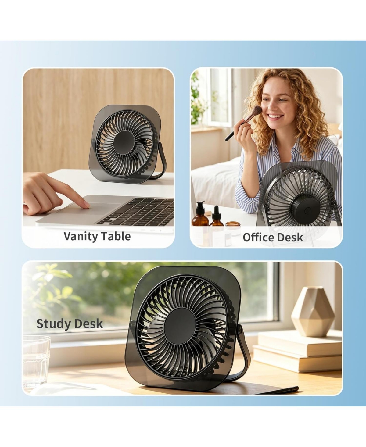 Cowsar Portable Usb Desk Fan with 3 Speeds and Night Light