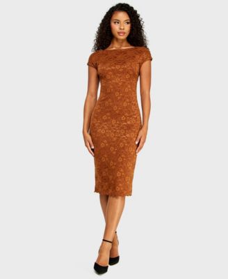 Juniors' Boat Neck Chenille Lace Midi Dress