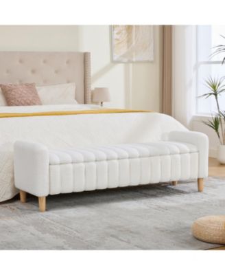 63.4"W Modern Upholstered End of Bed Bench, with Flip-Top Storag, Modern Entryway Benches, with Armrests and Solid Wood Legs, for Bedroom