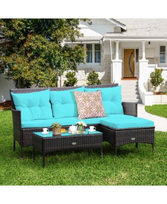 3PCS Patio Rattan Furniture Set 3-Seat Sofa Cushioned Table Garden