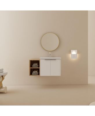36 Inch Wall Mounted Bathroom Vanity with Ceramic Sink, Storage Shelves, Soft Close Doors, Modern Floating Cabinet