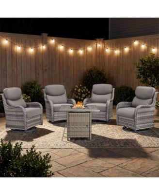 5 Pieces Fire Pit Patio Furniture Set 4 Thick Cushioned Swivel Chairs with Fire Pit Table Outdoor Conversation Set