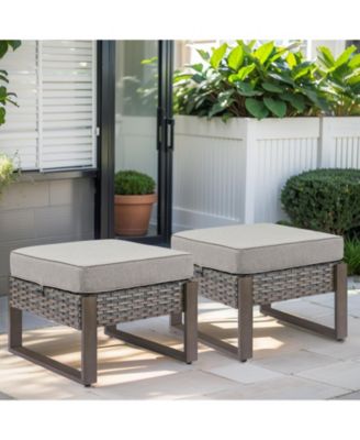 Patio Wicker Ottomans Set of 2, Outdoor Ottomans for Patio, Additional Seating, Footrest, Side Table, Removable Cushions