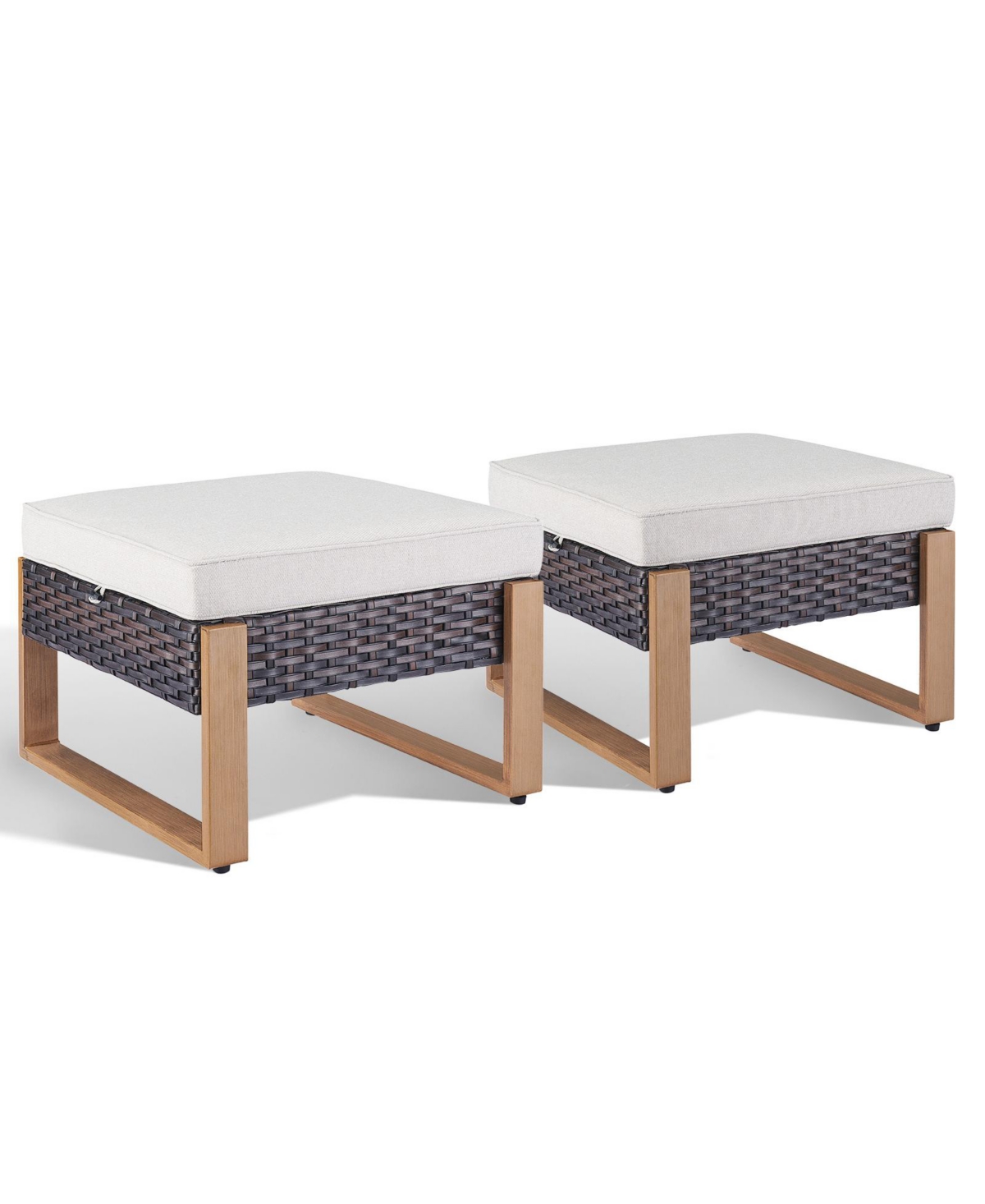 Pocassy Patio Wicker Ottomans Set of 2, Outdoor for Patio, Additional Seating, Footrest, Side Table, Removable Cushions