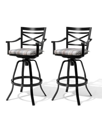 30" Aluminum Swivel Outdoor Bar Stools, Sunbrella Patio Bar Height Barstools with Back, Rust-Proof Barstools for Deck Backyard Garden