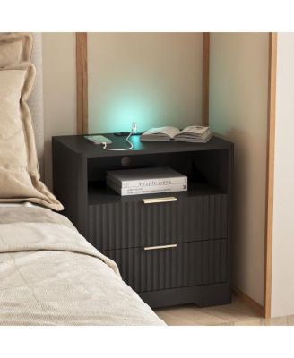 23" Width Smart Nightstand with Charging Station, Voice-Controlled Night Light