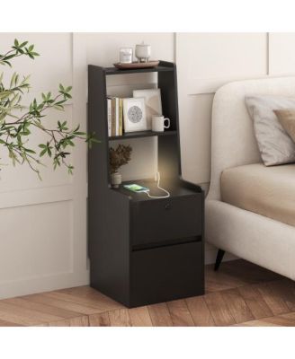 15.7"W Nightstand with Charging Station, Night Light