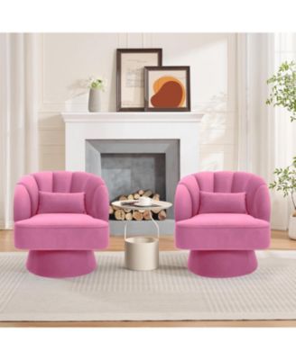 Modern 360 Swivel Barrel Chair 2-Piece, Velvet Upholstered Round Lounge Armchair with Striped Backrest, Comfy Accent Chair