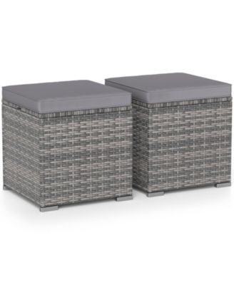 2 Piece Patio Ottoman Set with Hidden Storage Space Outdoor Footrest Seats