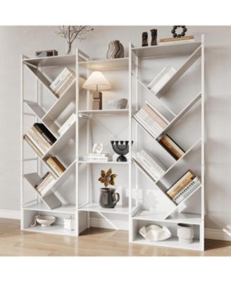 Triple 6 Tier Bookshelf, Large Bookcase Industrial Bookshelf with 24 Open Display Shelves, Industrial Tree Bookshelf