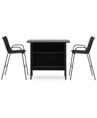 Set Of 3 Outdoor Bar Set Bar Height Table and Armchairs with Footrest 2-Tier Shelf