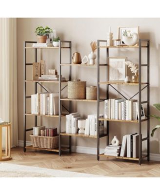 Triple Column 4-Tier Bookshelf, Bookcase with 11 Open Storage Display Shelves