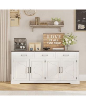 66" Modern Farmhouse Sideboard Buffet Cabinet with 3 Drawers, 4 Doors and Adjustable Shelves, Coffee Bar Storage Credenza