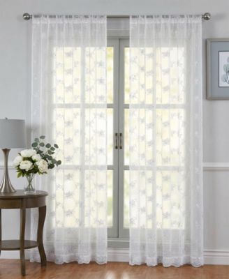 Sheer Voile Curtains with Rose Embroidery - Rod Pocket Ready 2 Panels
