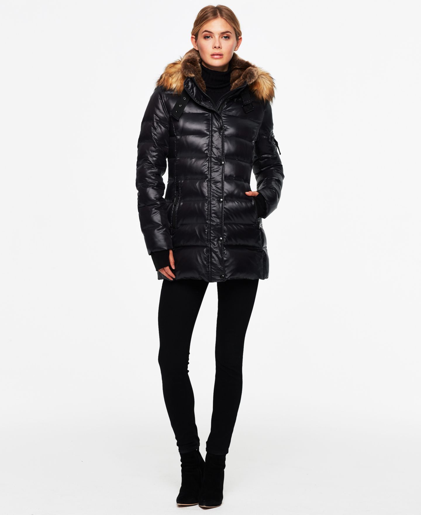 Женская куртка S13 Chelsea Faux-Fur-Trim Collar Hooded Puffer, цвет: Угольный / Натуральный — фото 2