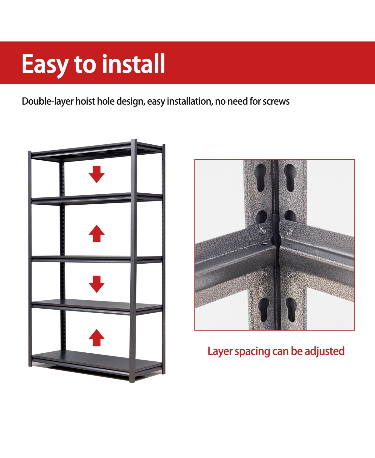 Boyel Living 78"H 5 Tier Metal Shelves for Storage Garage Shelving 2000LBS Heavy Duty Storage Shelves