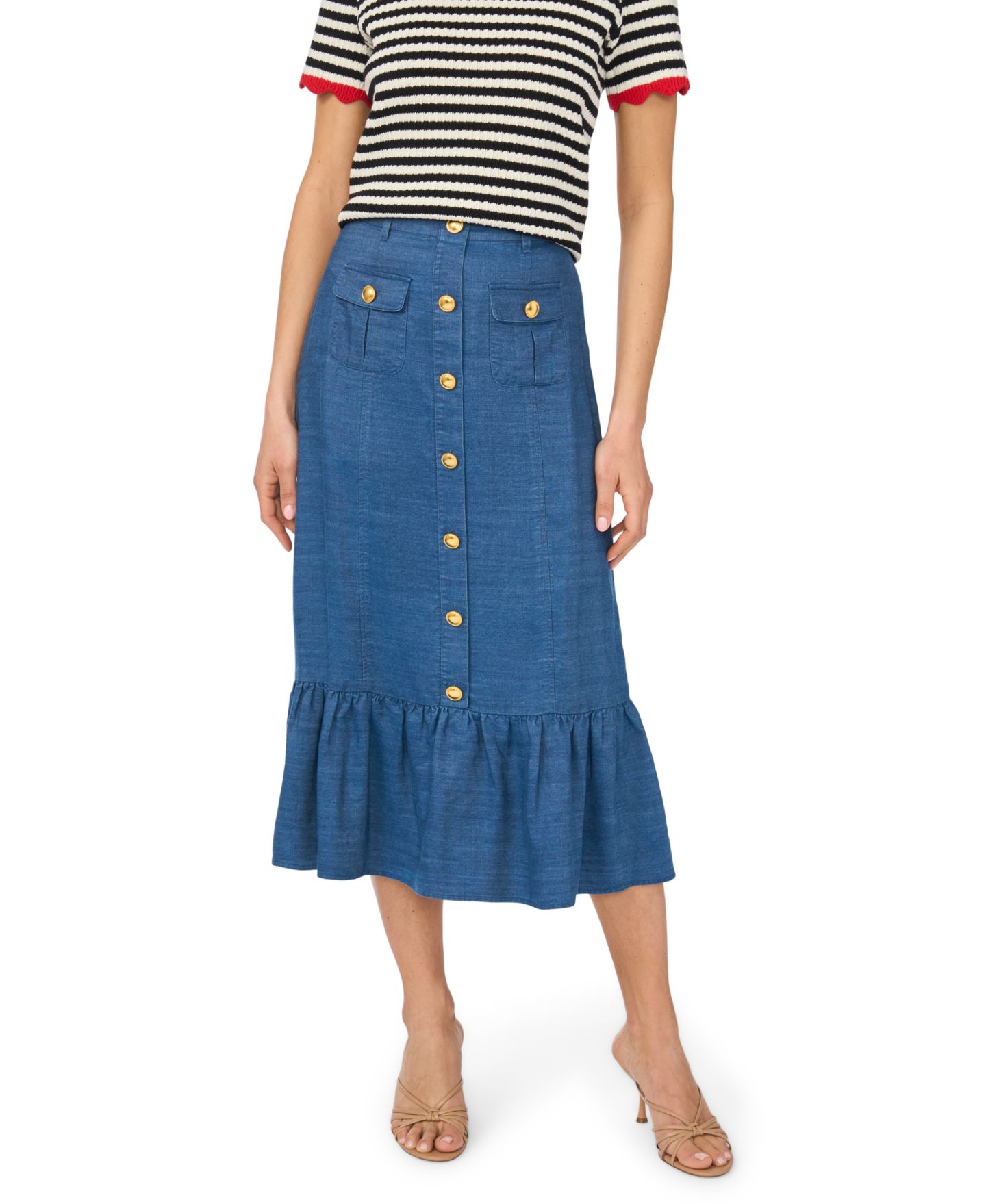 Женская юбка CeCe Button-Down Denim Midi, цвет: Индиго — фото 1