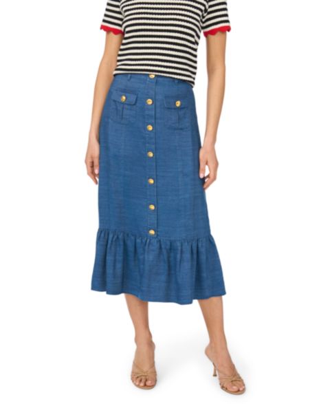 Женская юбка CeCe Button-Down Denim Midi, цвет: Индиго