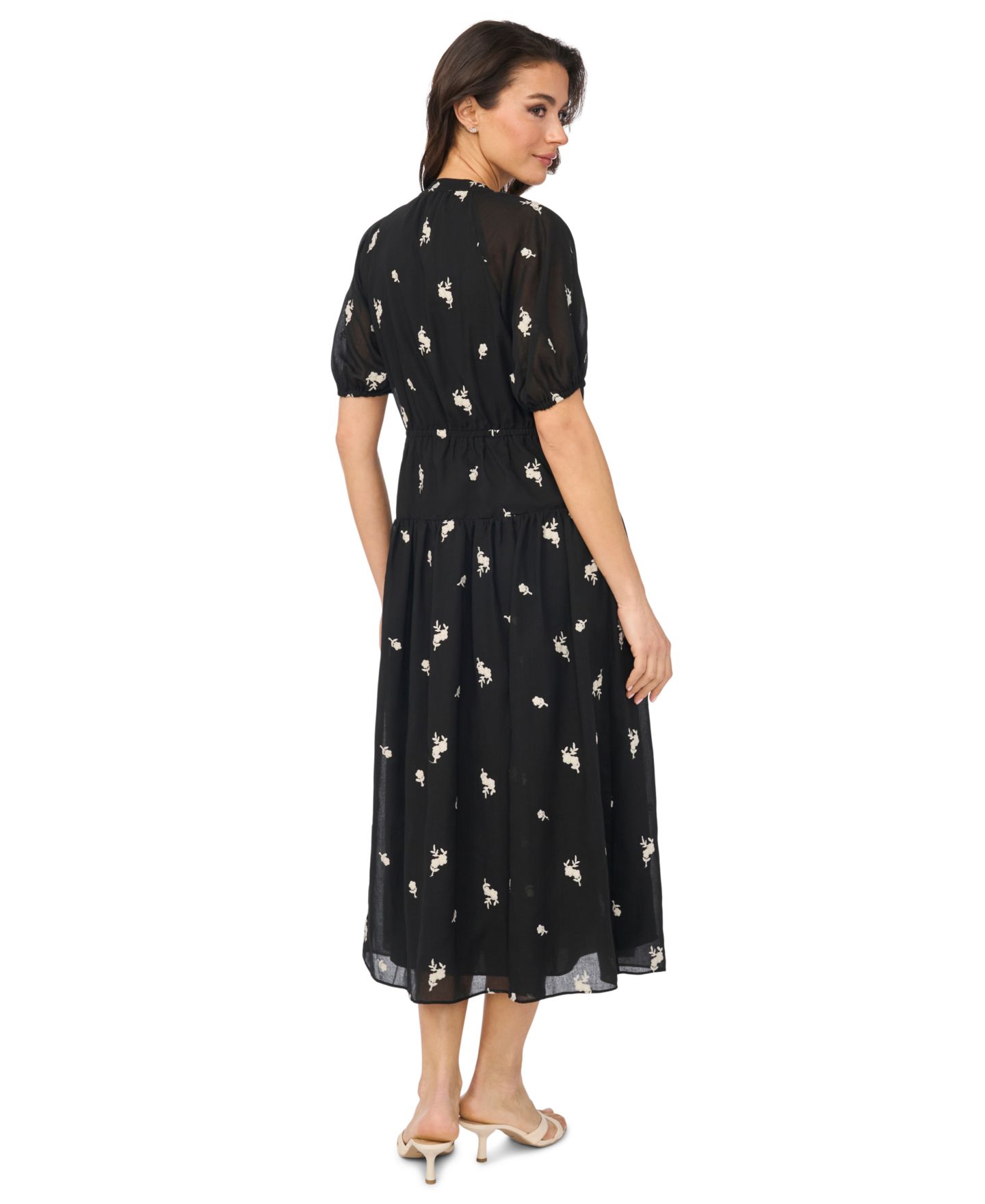 Женское платье CeCe Printed V-Neck Tie-Waist Midi, цвет: Насыщенный чёрный — фото 3